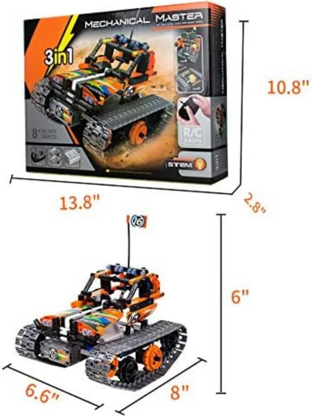 3-in-1 STEM Remote Control Building Kit - Car, Robot & Tank - 392pcs RC Toy for